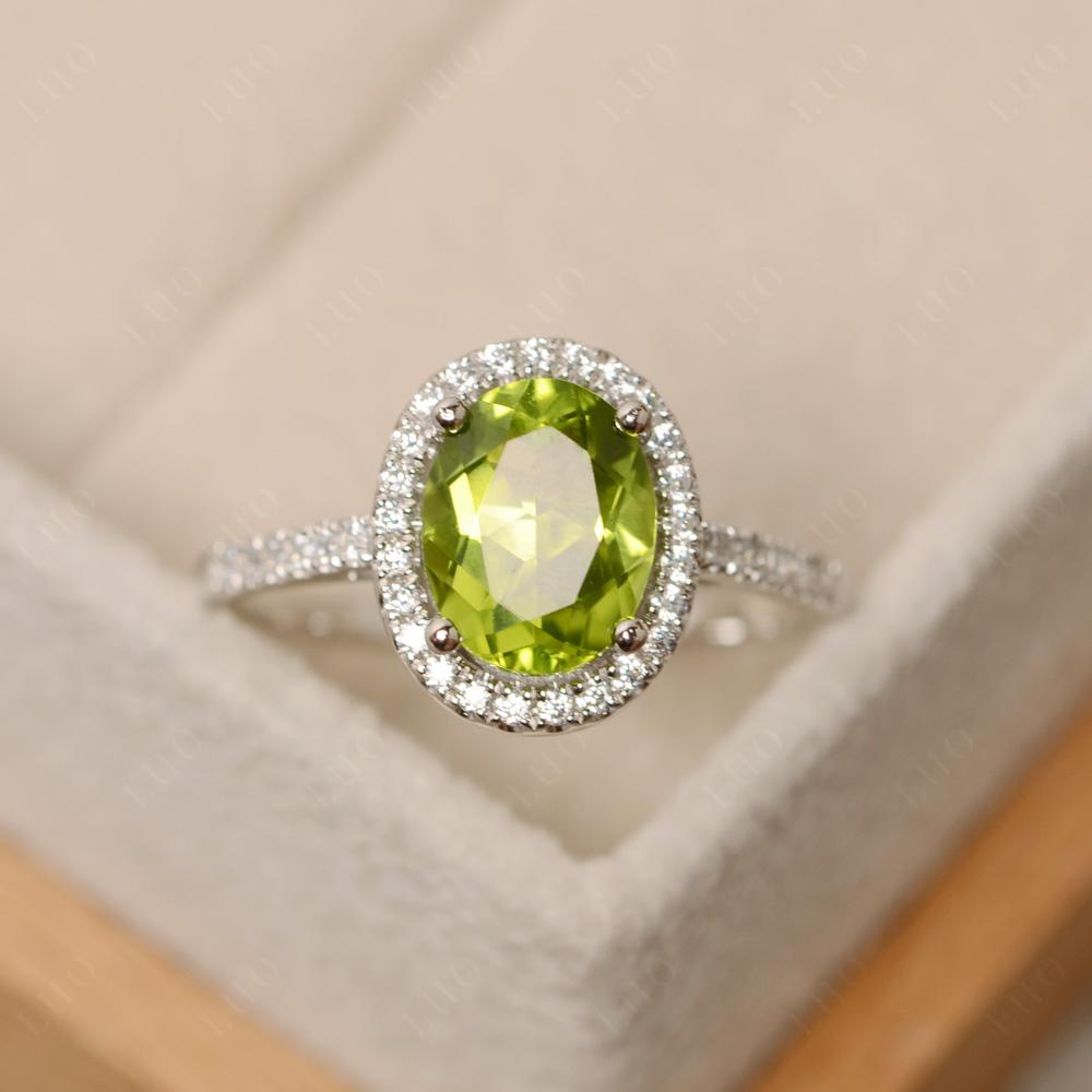 Oval Peridot Halo Ring - LUO Jewelry 