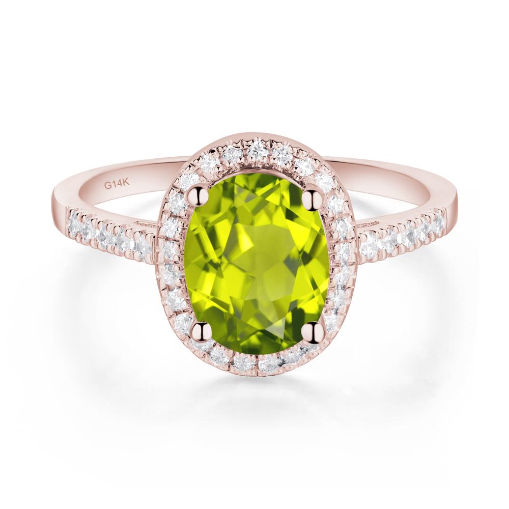 Oval Peridot Halo Ring - LUO Jewelry #metal_14k rose gold