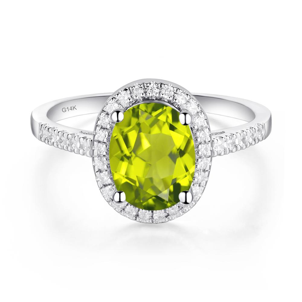 Oval Peridot Halo Ring - LUO Jewelry #metal_14k white gold