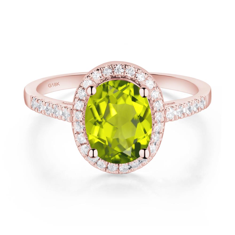 Oval Peridot Halo Ring - LUO Jewelry #metal_18k rose gold