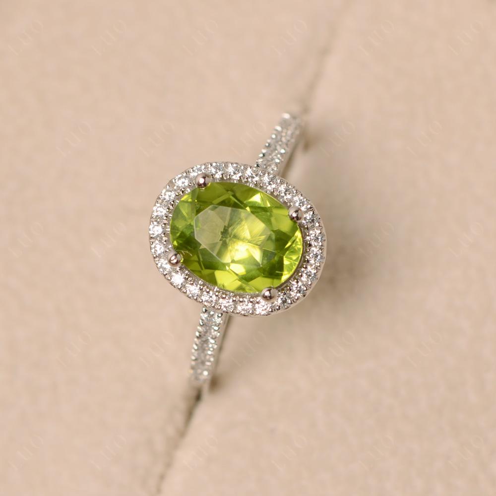 Oval Peridot Halo Ring - LUO Jewelry 