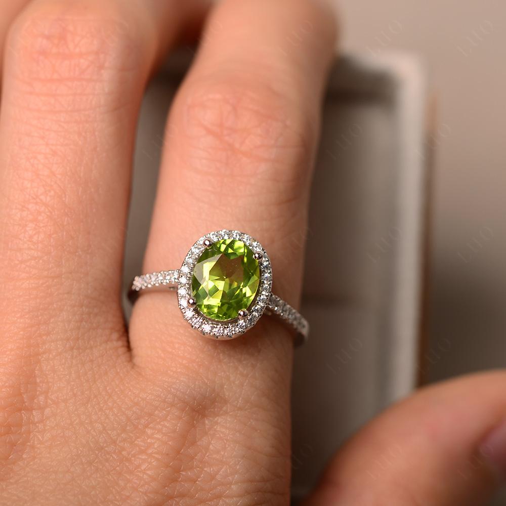 Oval Peridot Halo Ring - LUO Jewelry 