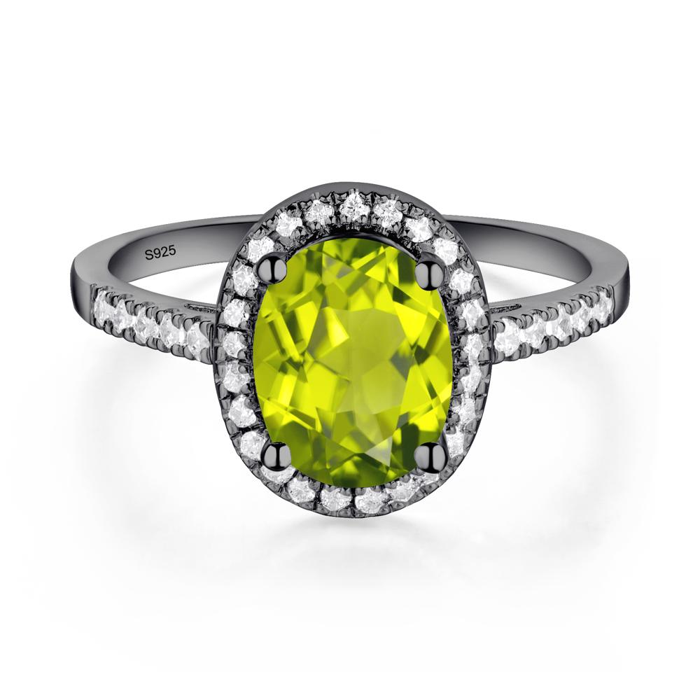 Oval Peridot Halo Ring - LUO Jewelry #metal_black finish sterling silver