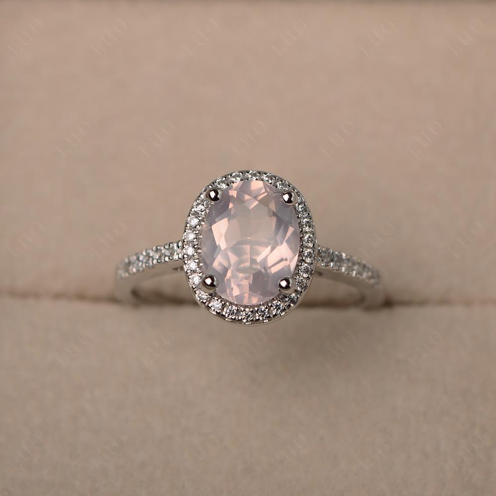 Oval Rose Quartz Halo Ring - LUO Jewelry 