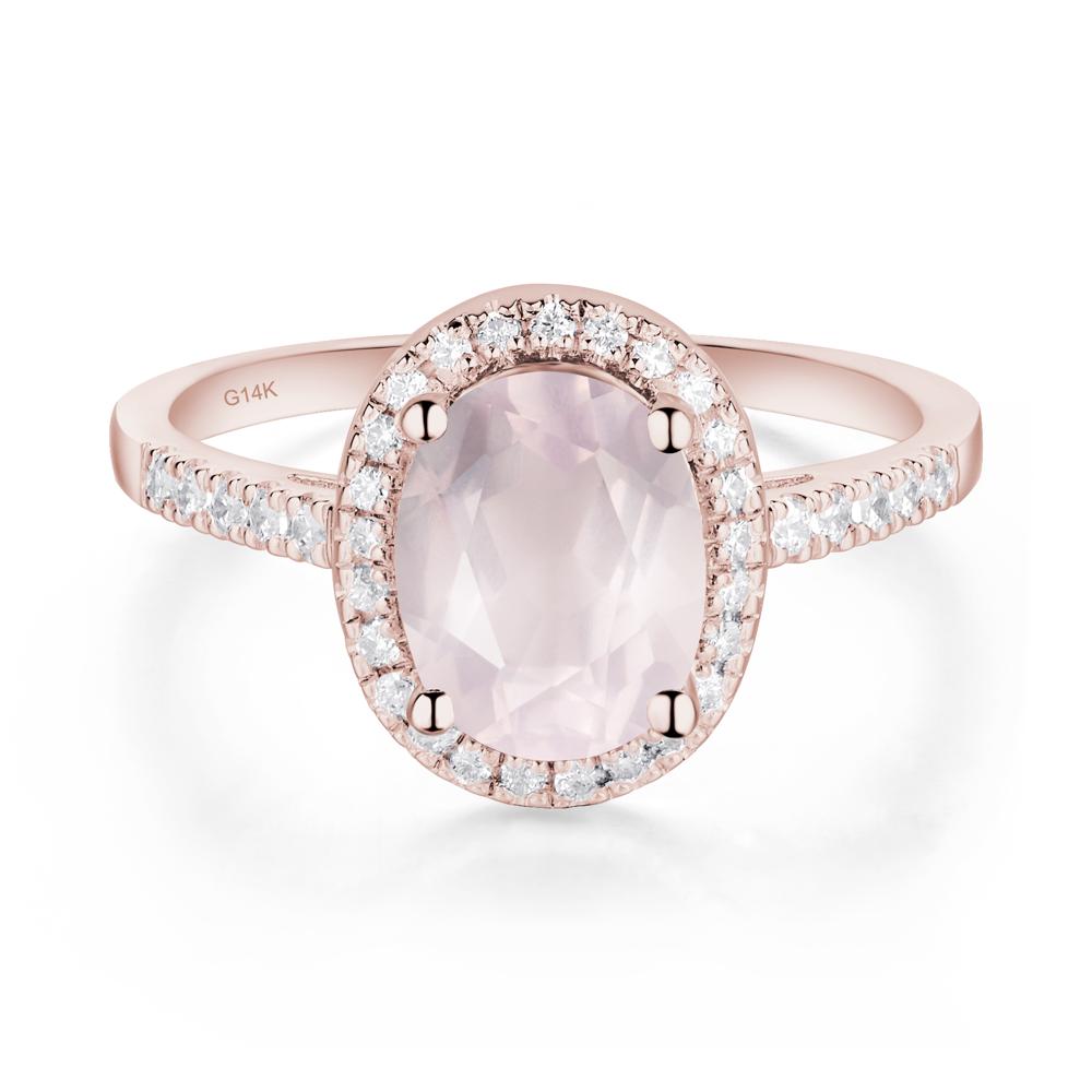 Oval Rose Quartz Halo Ring - LUO Jewelry #metal_14k rose gold