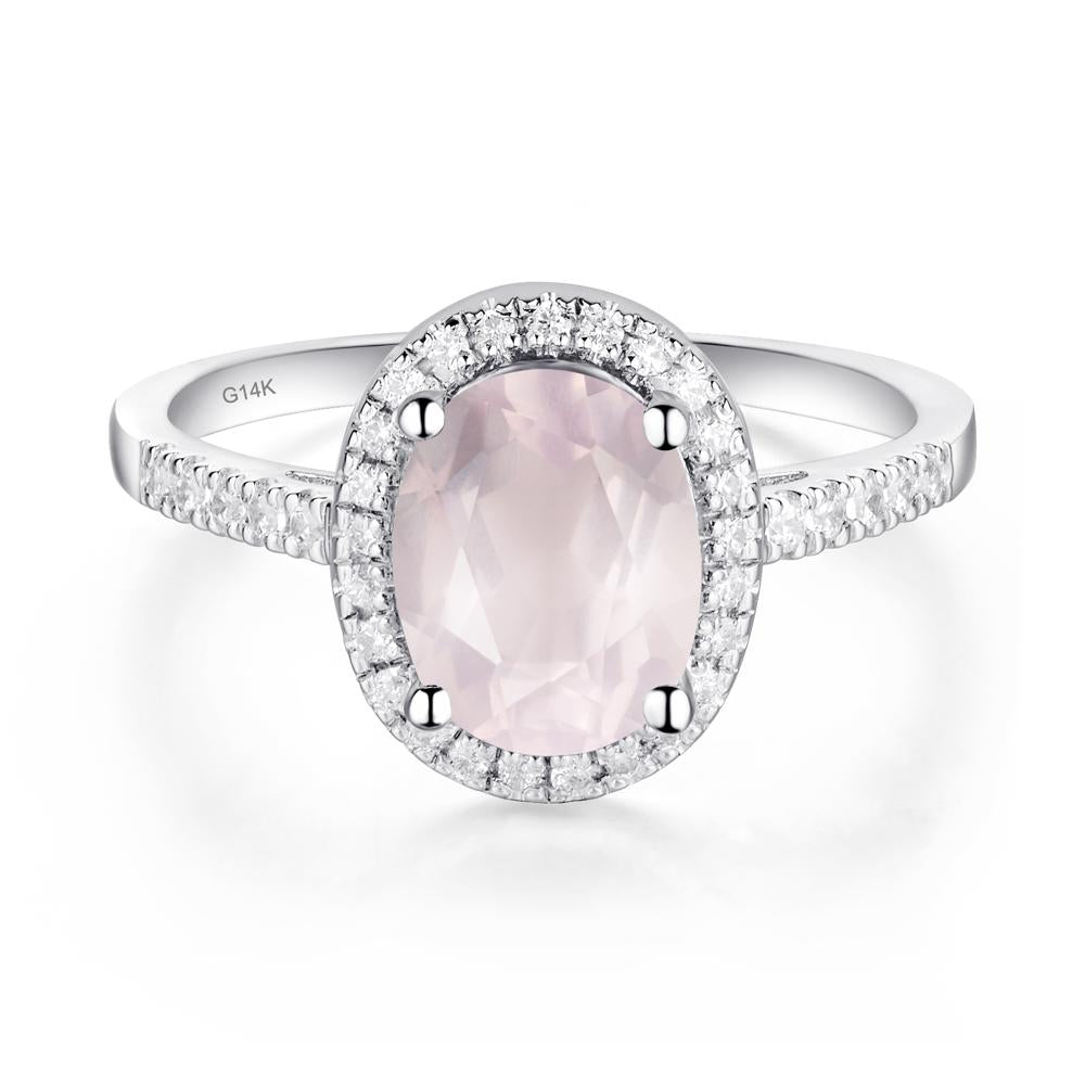 Oval Rose Quartz Halo Ring - LUO Jewelry #metal_14k white gold