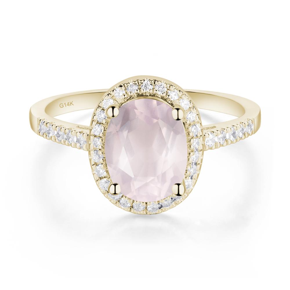 Oval Rose Quartz Halo Ring - LUO Jewelry #metal_14k yellow gold