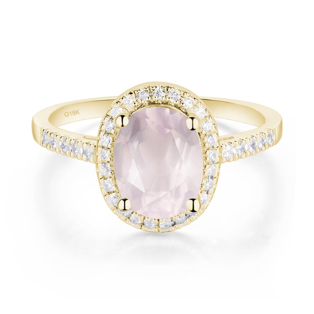 Oval Rose Quartz Halo Ring - LUO Jewelry #metal_18k yellow gold