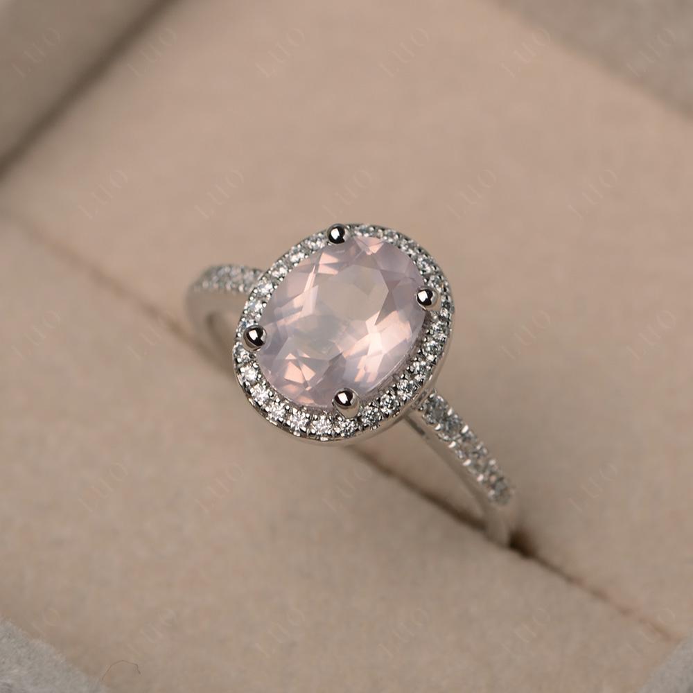 Oval Rose Quartz Halo Ring - LUO Jewelry 