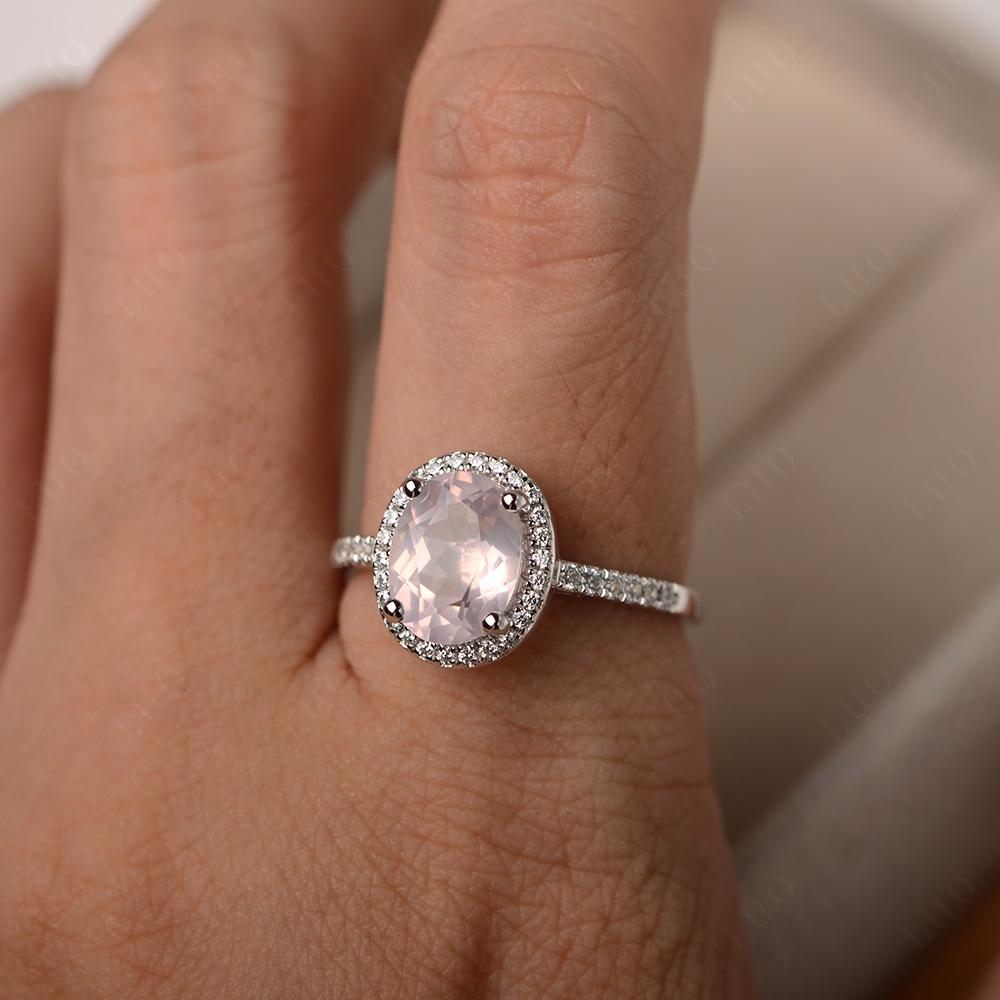 Oval Rose Quartz Halo Ring - LUO Jewelry 