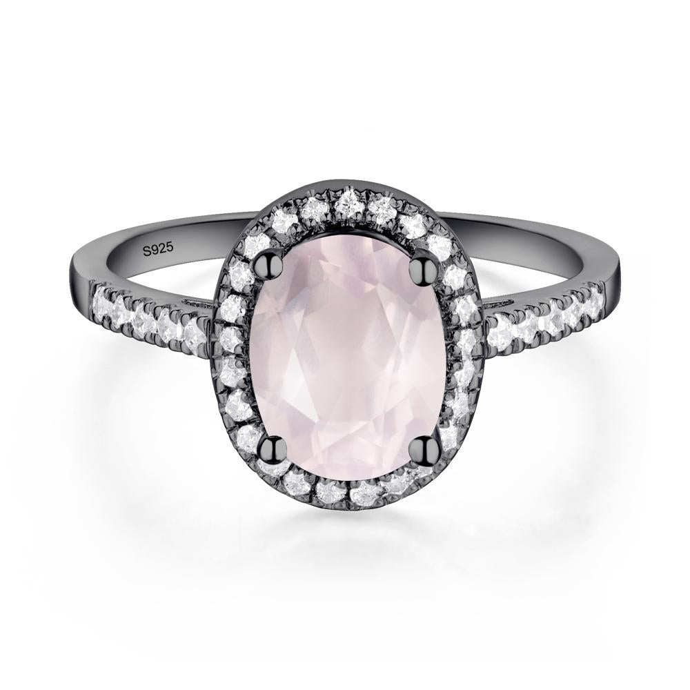 Oval Rose Quartz Halo Ring - LUO Jewelry #metal_black finish sterling silver