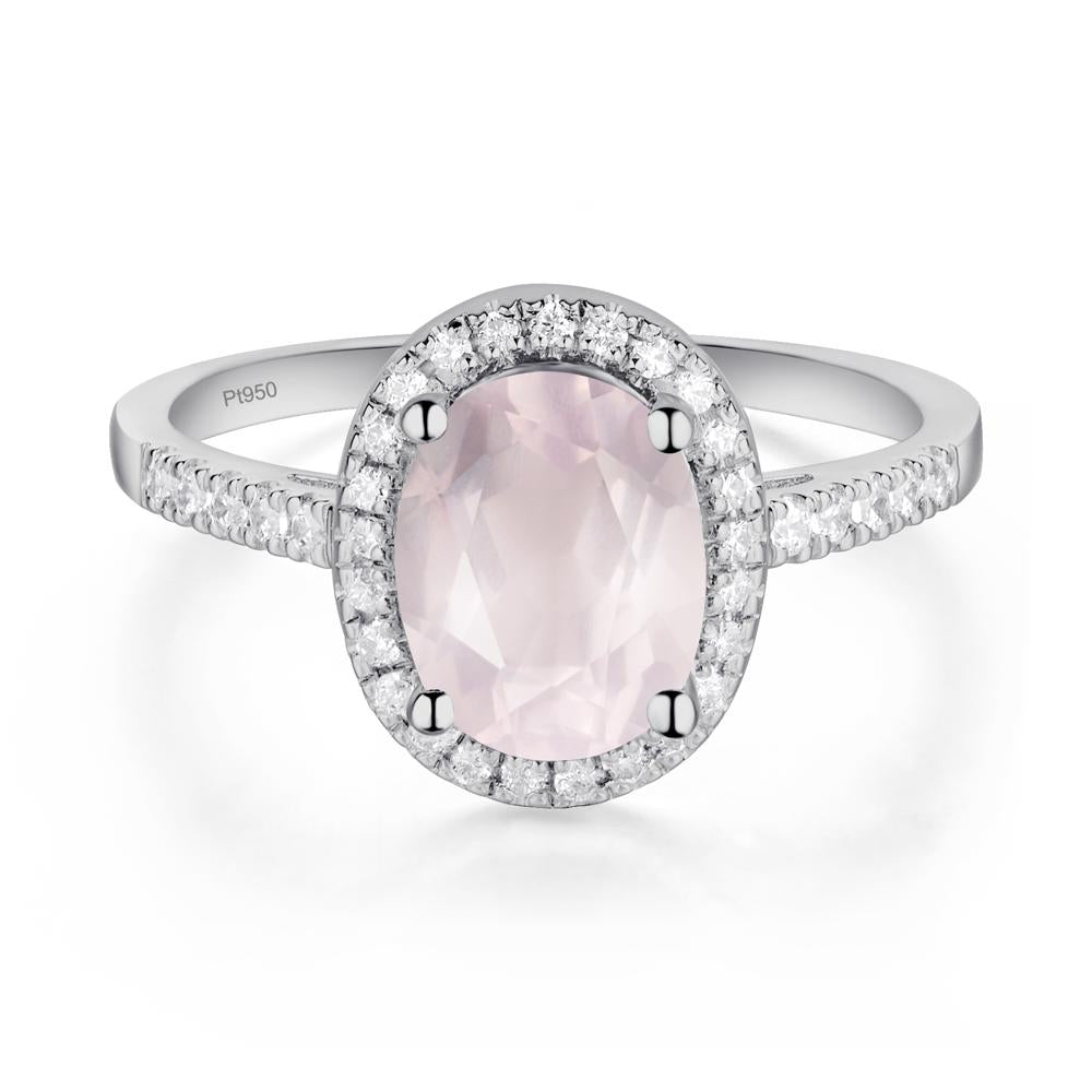 Oval Rose Quartz Halo Ring - LUO Jewelry #metal_platinum