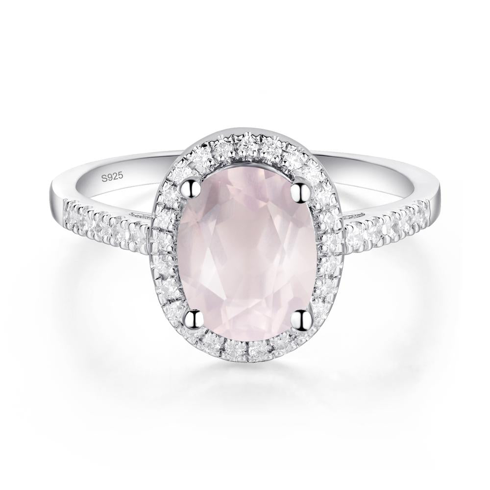 Oval Rose Quartz Halo Ring - LUO Jewelry #metal_sterling silver