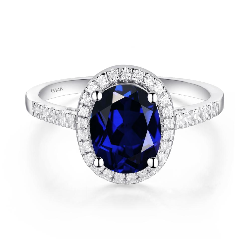 Oval Sapphire Halo Ring - LUO Jewelry #metal_14k white gold