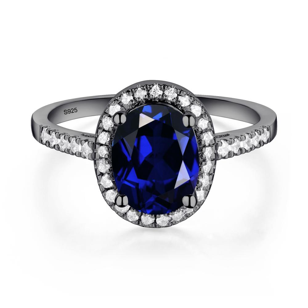 Oval Sapphire Halo Ring - LUO Jewelry #metal_black finish sterling silver