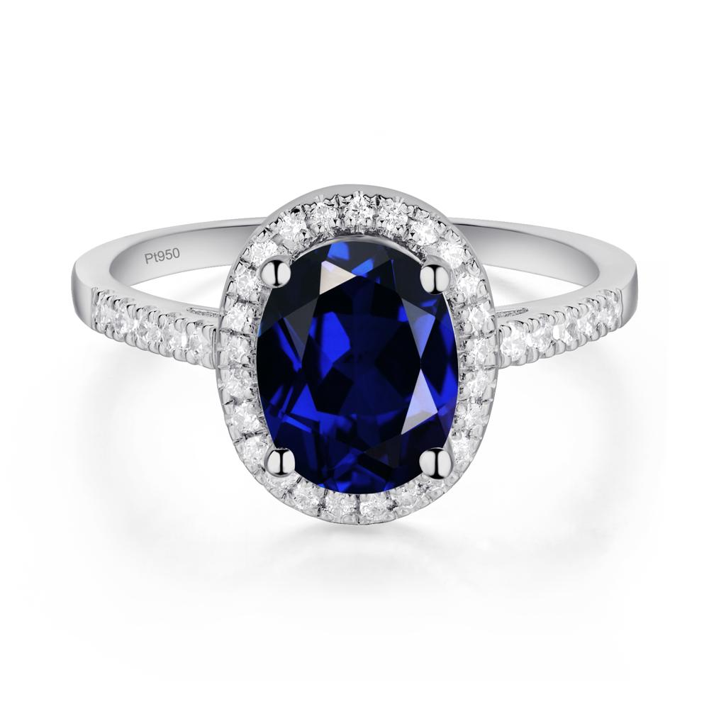 Oval Sapphire Halo Ring - LUO Jewelry #metal_platinum