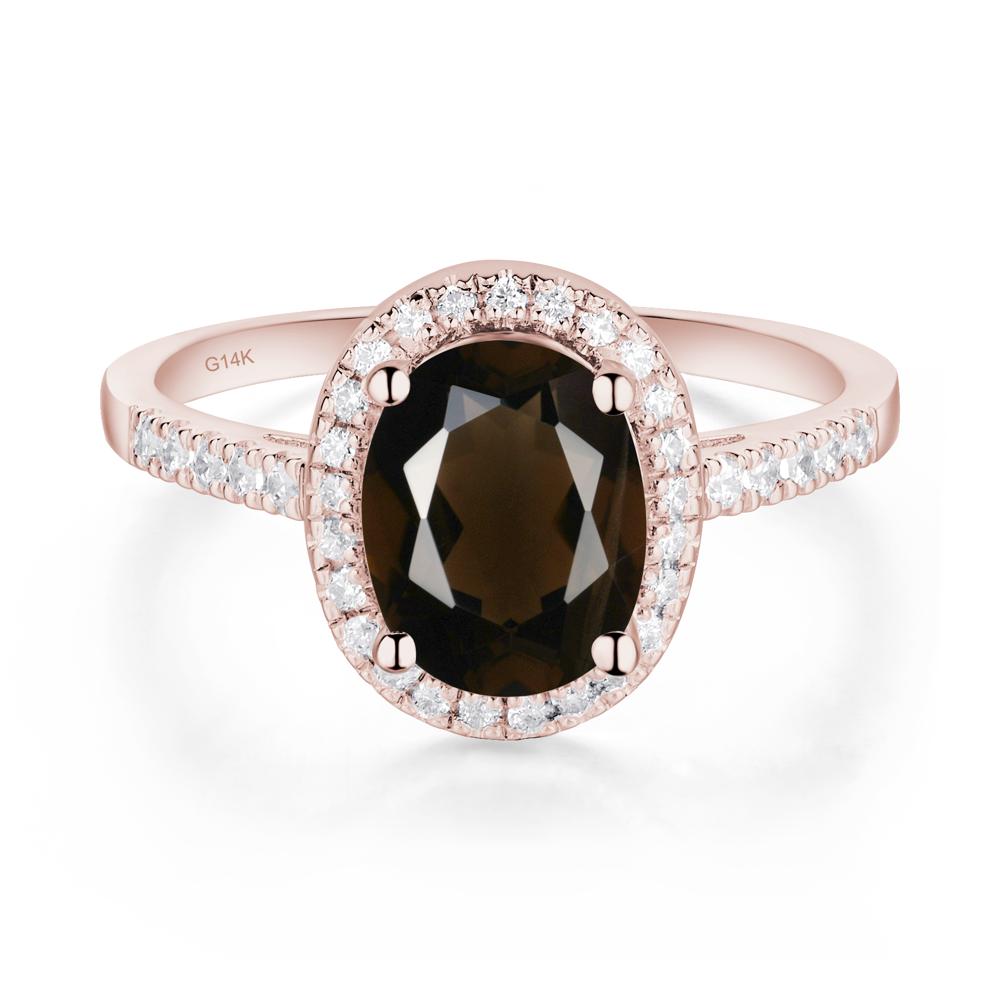 Oval Smoky Quartz and Cubic Zirconia Halo Ring - LUO Jewelry #metal_14k rose gold