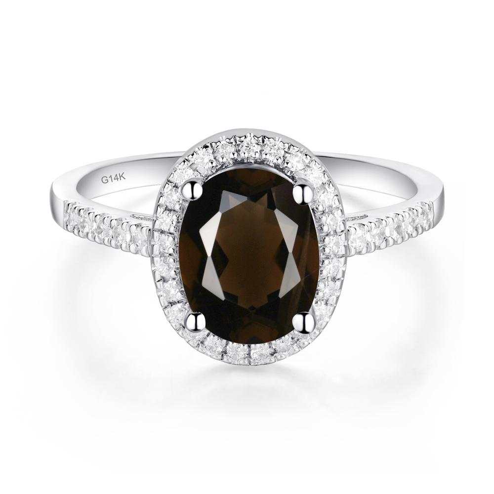 Oval Smoky Quartz and Cubic Zirconia Halo Ring - LUO Jewelry #metal_14k white gold