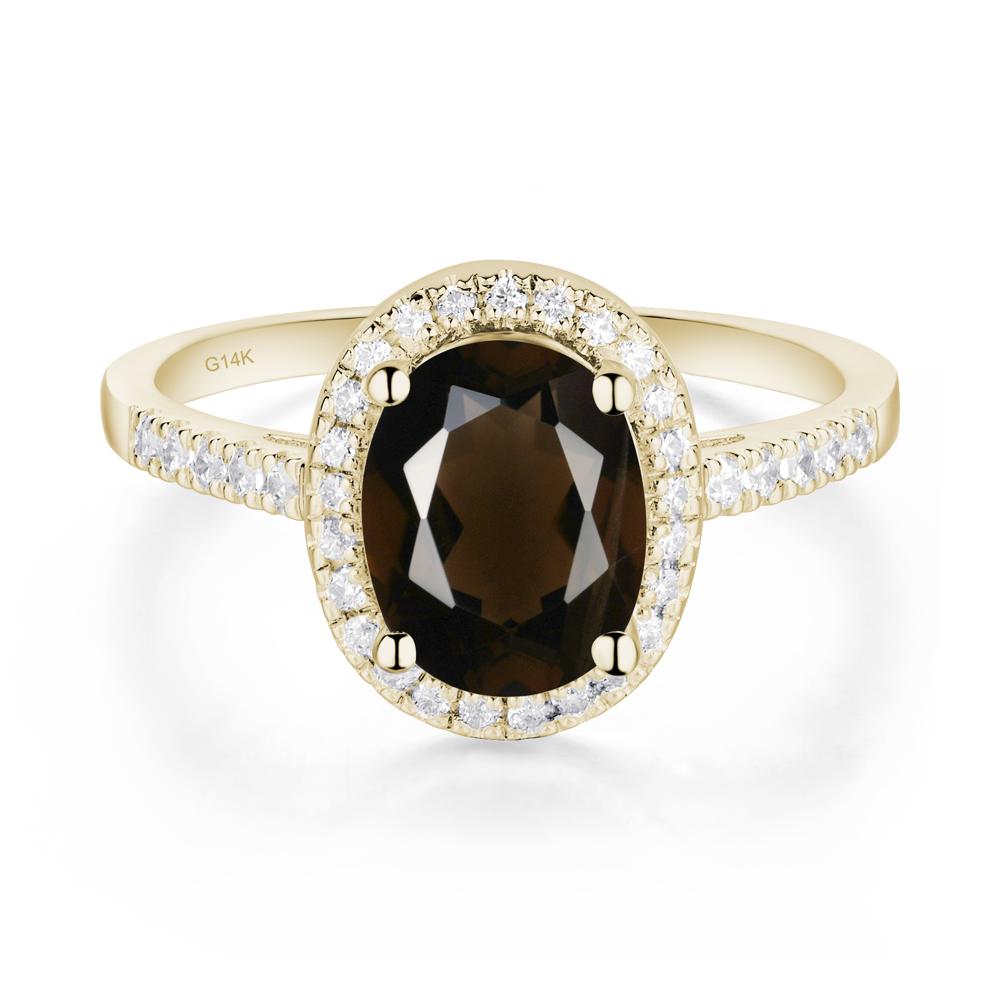 Oval Smoky Quartz and Cubic Zirconia Halo Ring - LUO Jewelry #metal_14k yellow gold