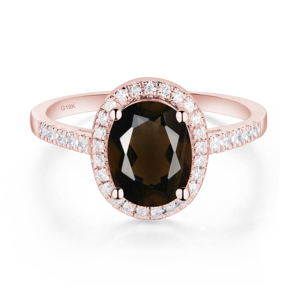 Oval Smoky Quartz and Cubic Zirconia Halo Ring - LUO Jewelry #metal_18k rose gold