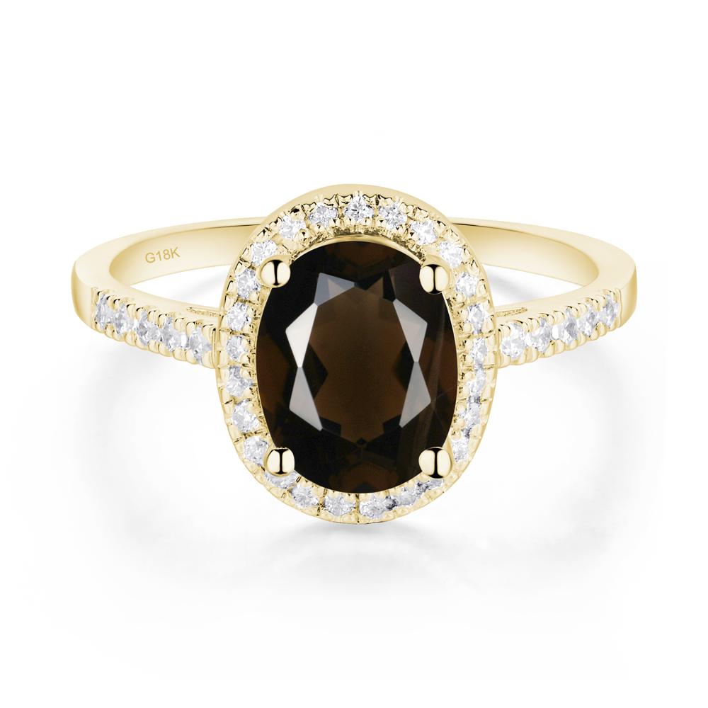 Oval Smoky Quartz and Cubic Zirconia Halo Ring - LUO Jewelry #metal_18k yellow gold