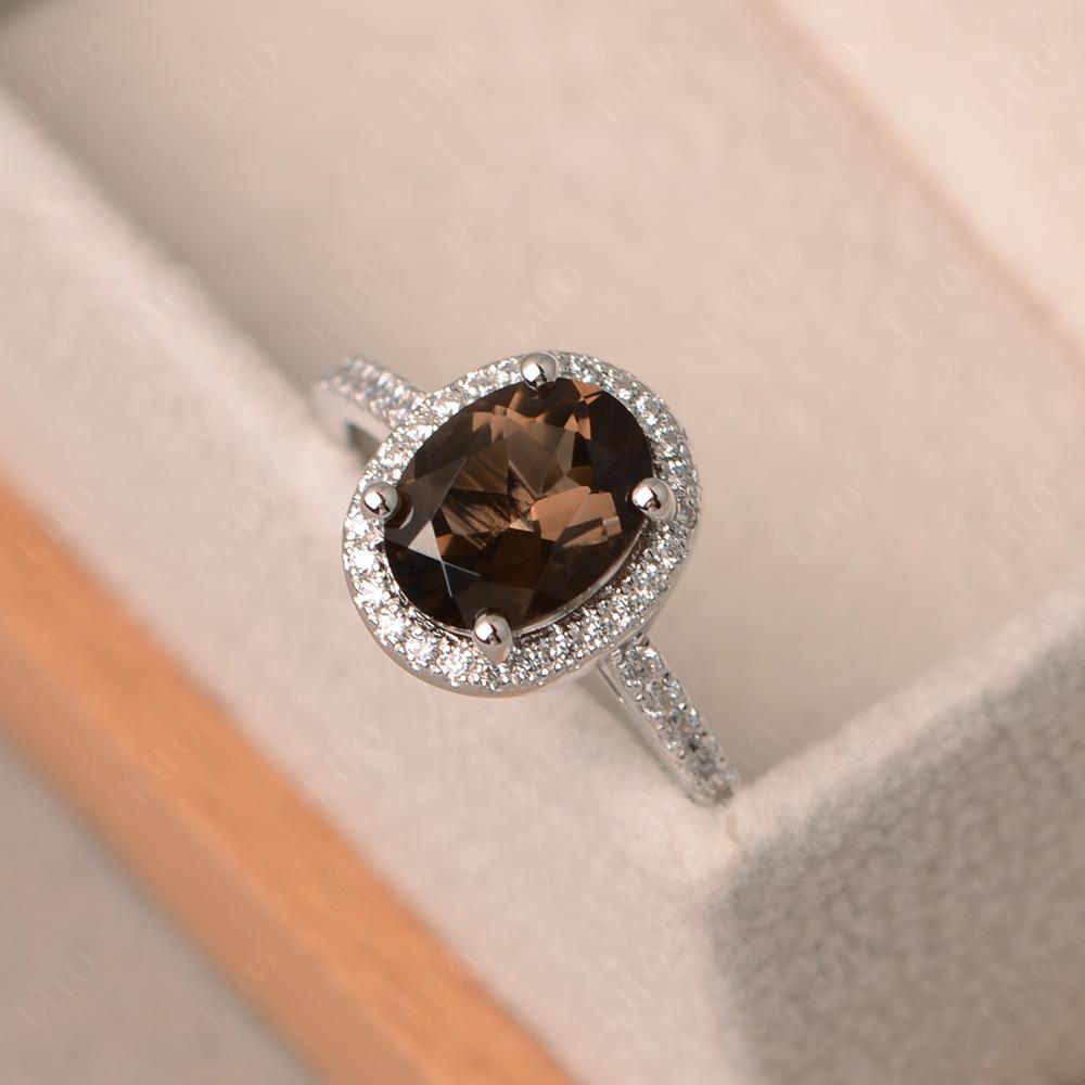 Oval Smoky Quartz and Cubic Zirconia Halo Ring - LUO Jewelry 