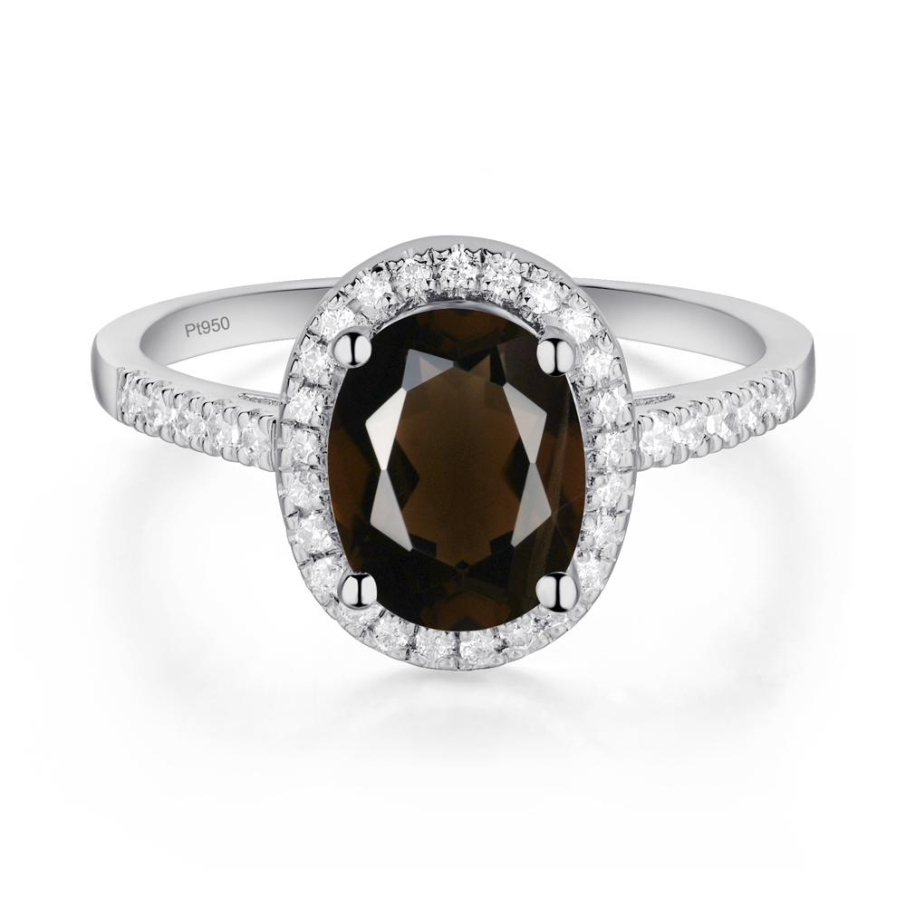 Oval Smoky Quartz and Cubic Zirconia Halo Ring - LUO Jewelry #metal_platinum