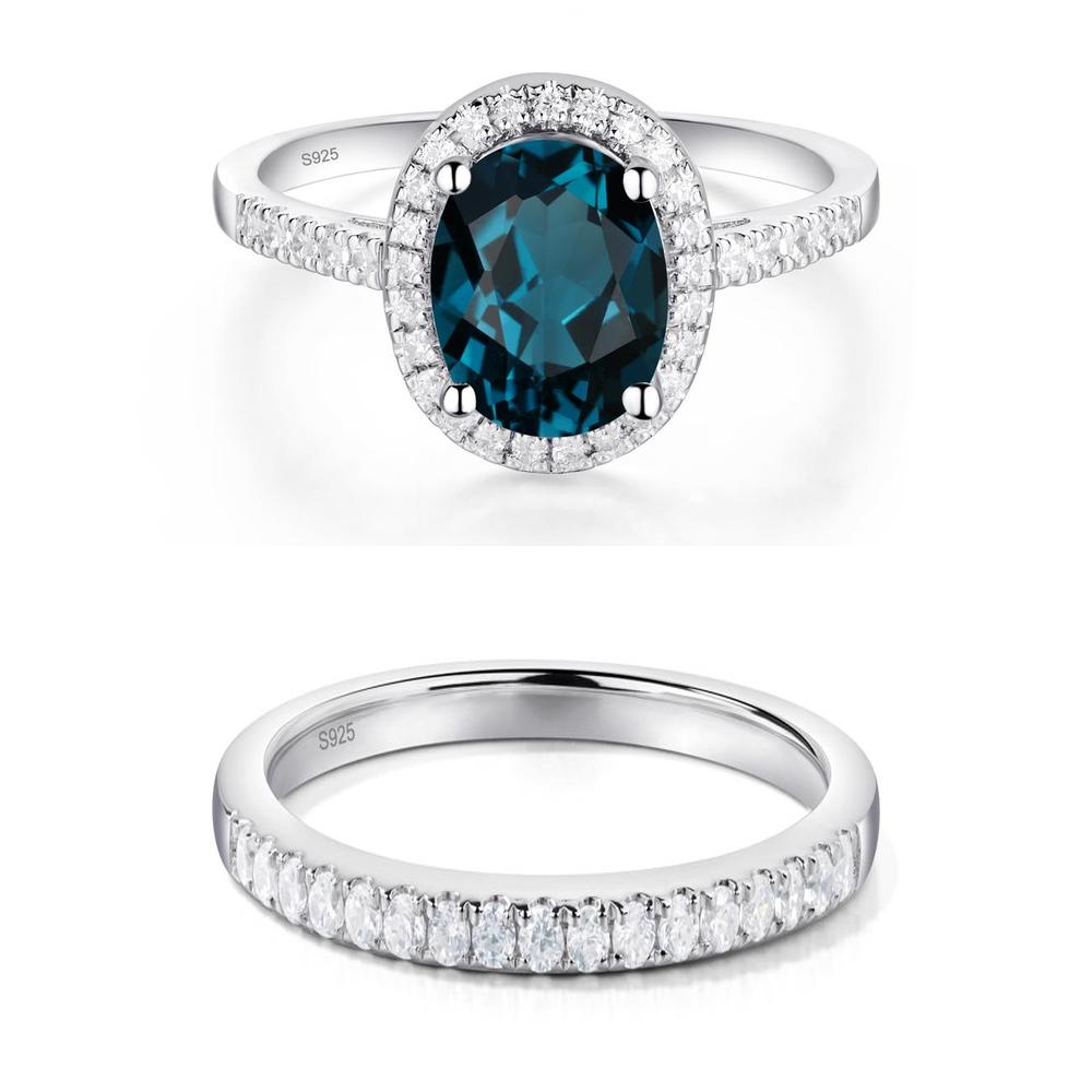 Oval London Blue Topaz Halo Ring - LUO Jewelry #metal_xxxxx