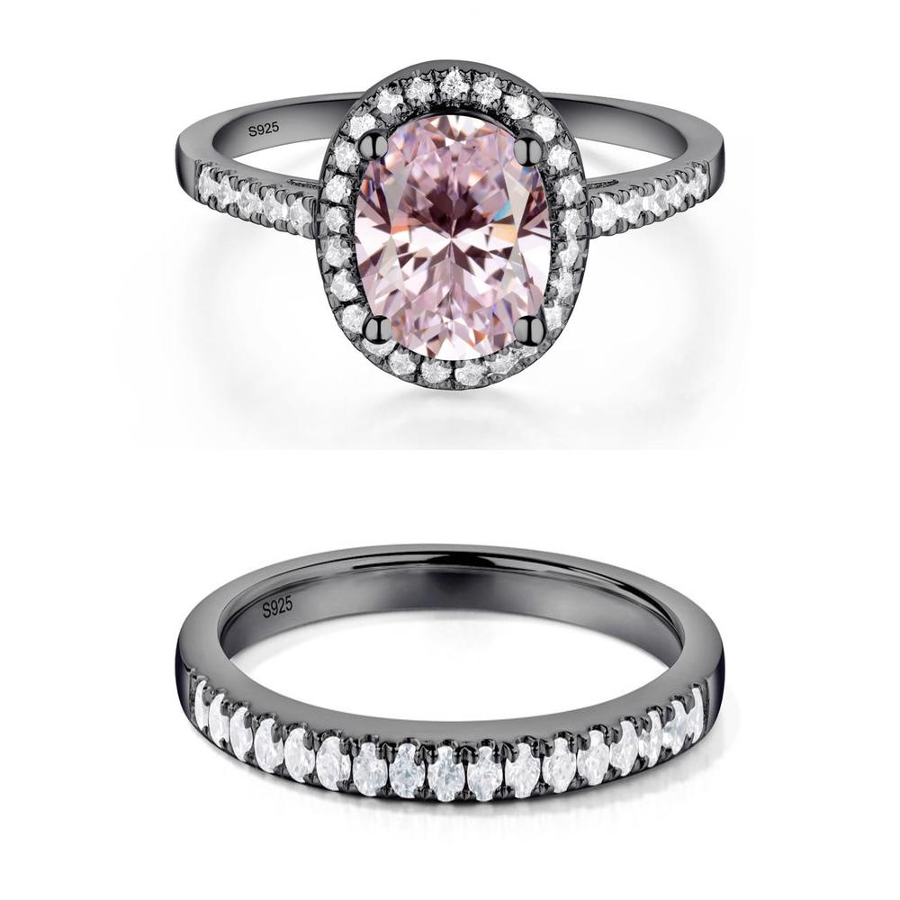 Oval Pink Cubic Zirconia Halo Ring - LUO Jewelry #metal_xxxxx