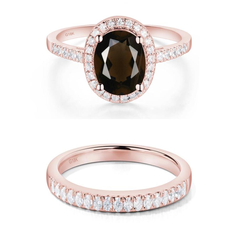 Oval Smoky Quartz and Cubic Zirconia Halo Ring - LUO Jewelry #metal_xxxxx