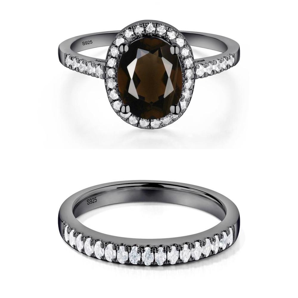 Oval Smoky Quartz and Cubic Zirconia Halo Ring - LUO Jewelry #metal_xxxxx