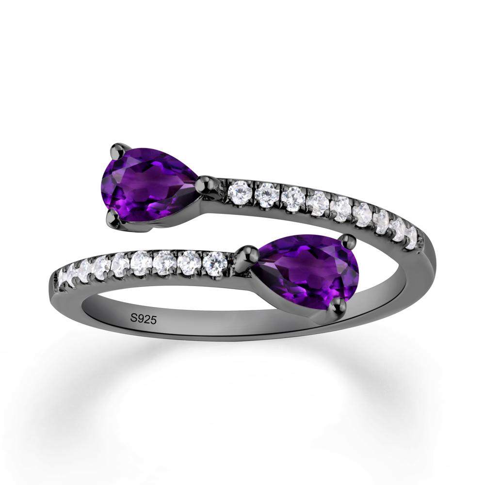 Two Stone Amethyst Open Ring - LUO Jewelry #metal_black finish sterling silver