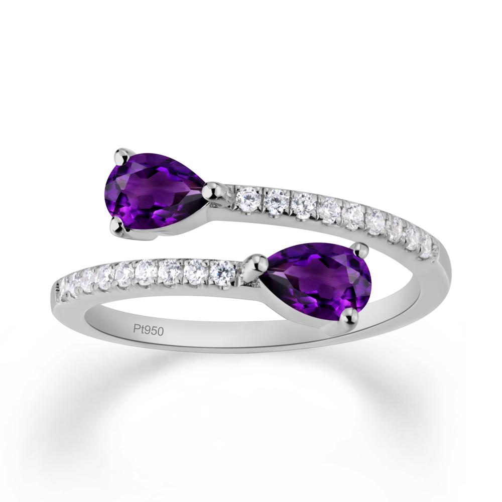 Two Stone Amethyst Open Ring - LUO Jewelry #metal_platinum