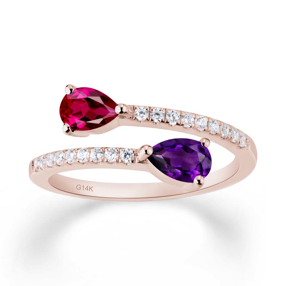 Two Stone Amethyst and Ruby Open Ring - LUO Jewelry #metal_14k rose gold