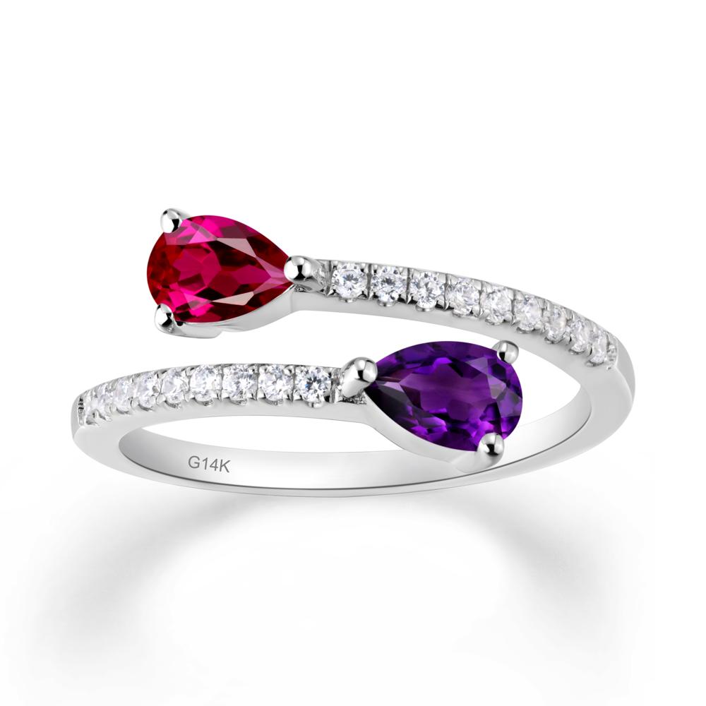 Two Stone Amethyst and Ruby Open Ring - LUO Jewelry #metal_14k white gold