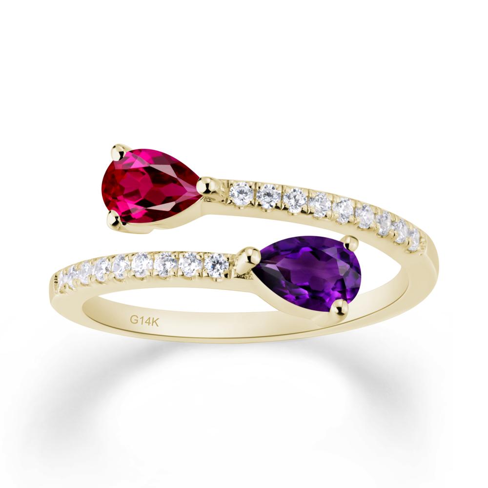 Two Stone Amethyst and Ruby Open Ring - LUO Jewelry #metal_14k yellow gold