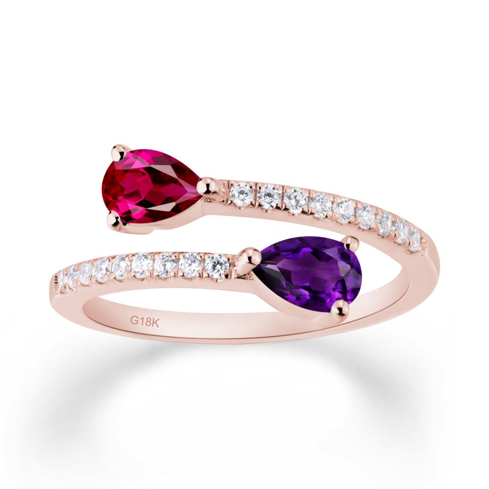 Two Stone Amethyst and Ruby Open Ring - LUO Jewelry #metal_18k rose gold