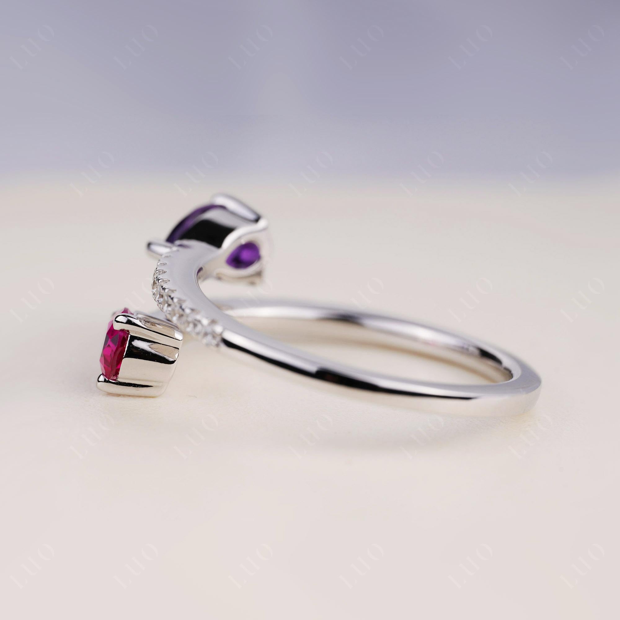 Two Stone Amethyst and Ruby Open Ring - LUO Jewelry 