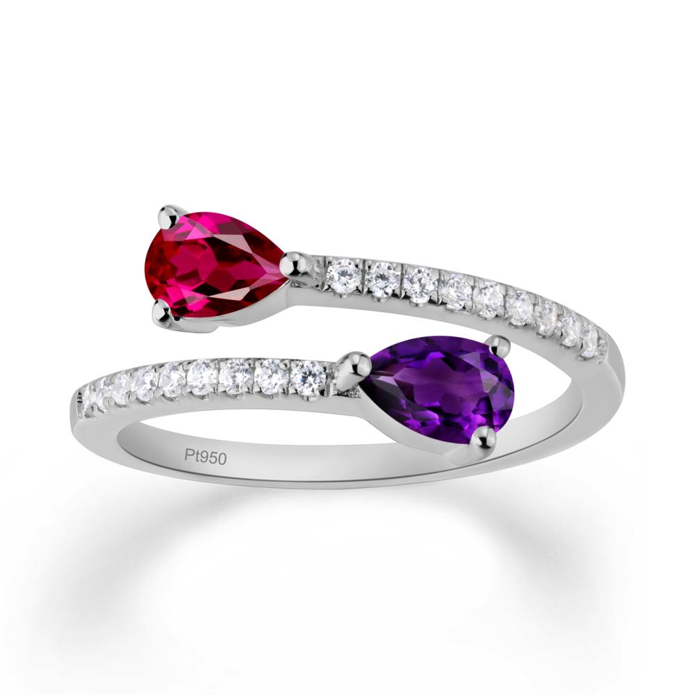 Two Stone Amethyst and Ruby Open Ring - LUO Jewelry #metal_platinum