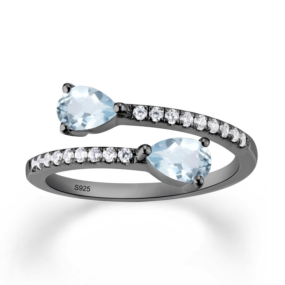 Two Stone Aquamarine Open Ring | LUO Jewelry #metal_black finish sterling silver