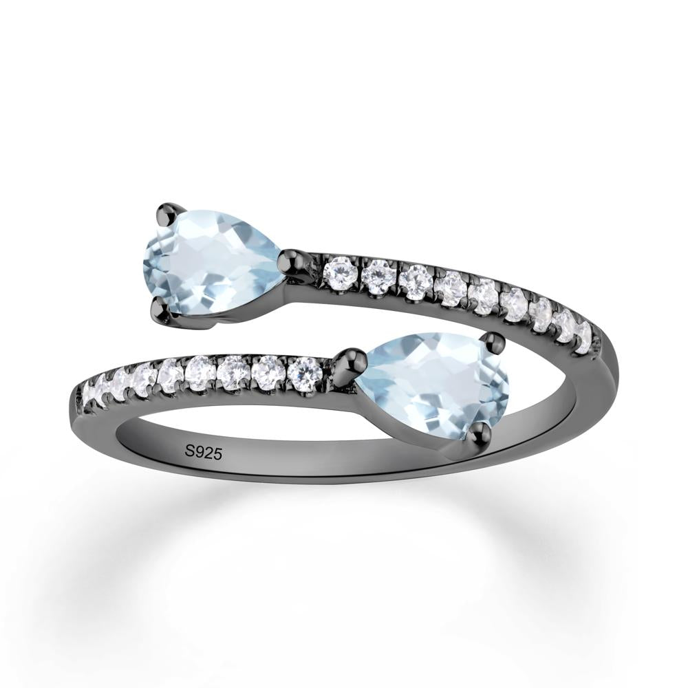 Two Stone Aquamarine Open Ring - LUO Jewelry #metal_black finish sterling silver