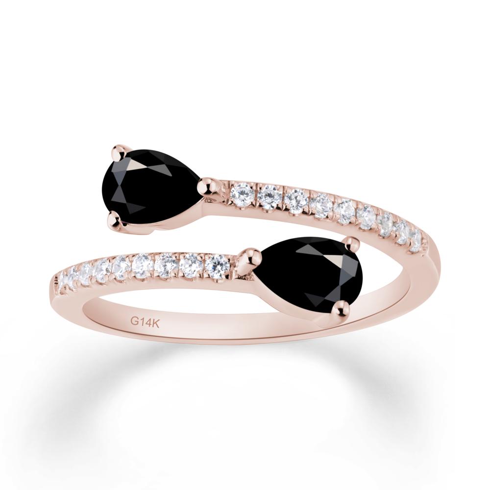 Two Stone Black Spinel Open Ring - LUO Jewelry #metal_14k rose gold