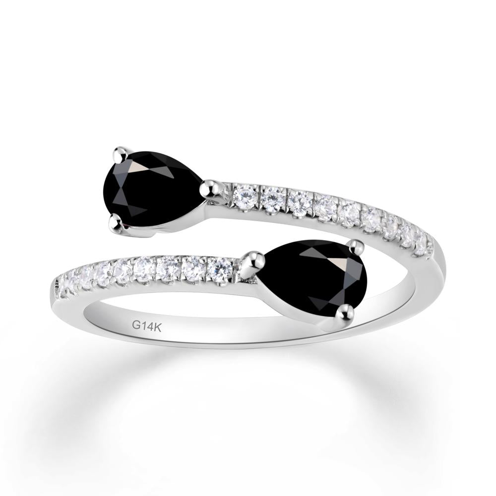 Two Stone Black Spinel Open Ring - LUO Jewelry #metal_14k white gold