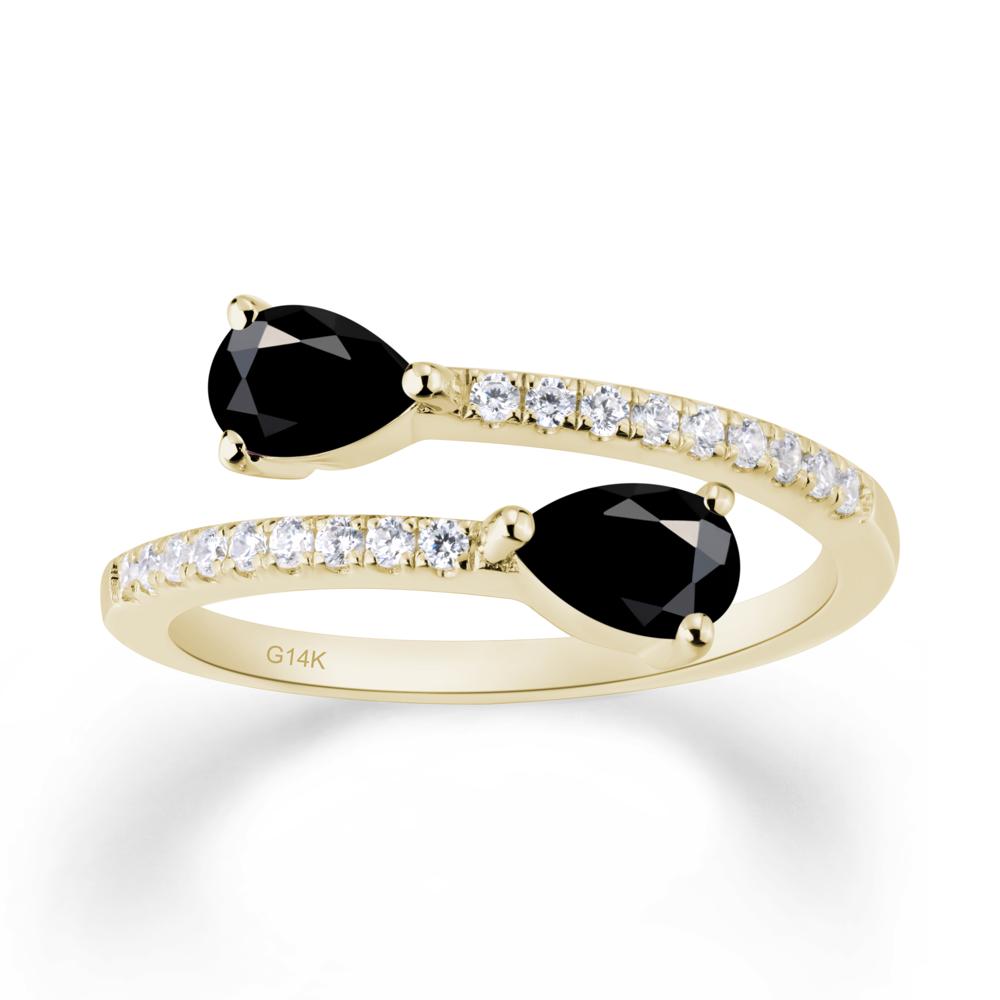 Two Stone Black Spinel Open Ring - LUO Jewelry #metal_14k yellow gold