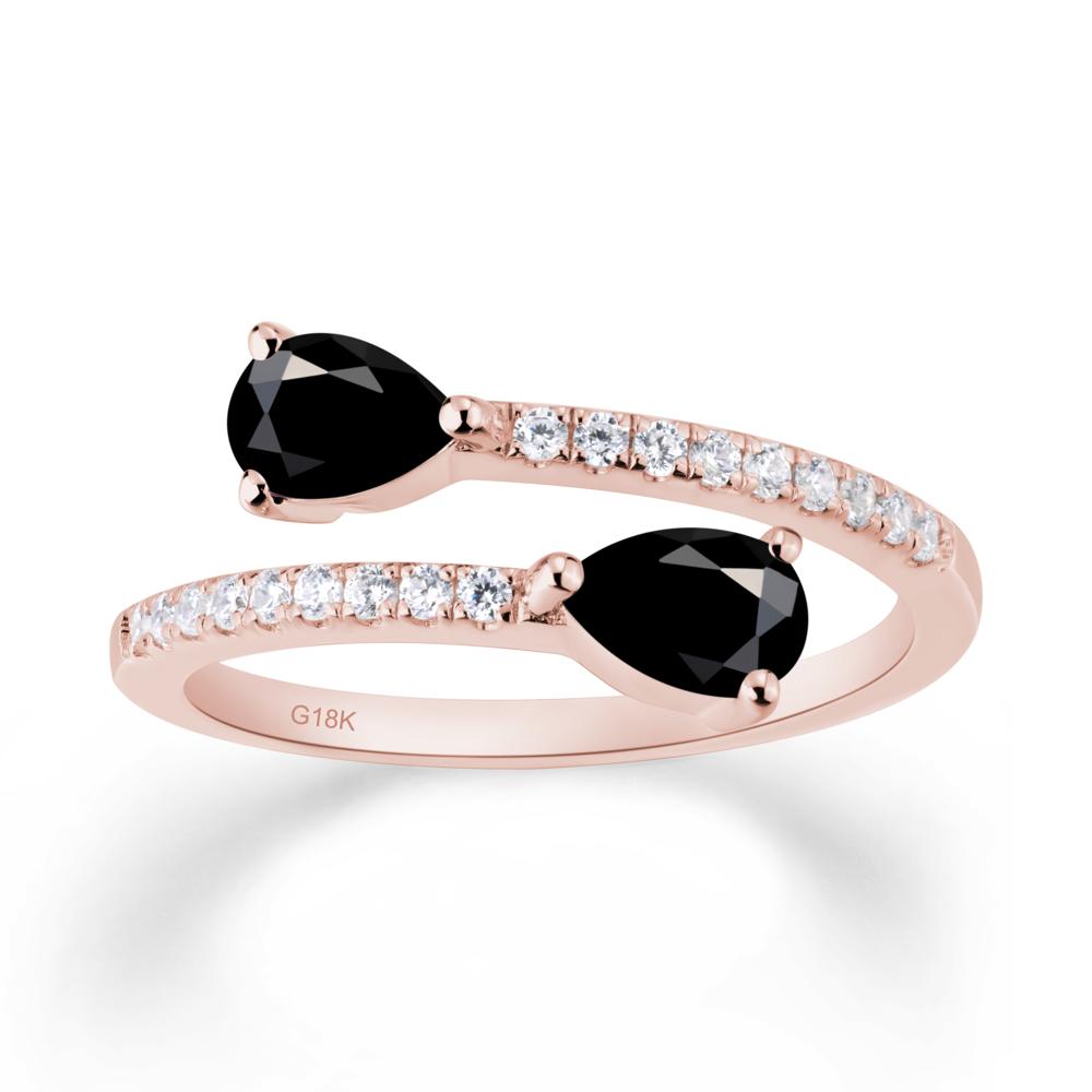 Two Stone Black Spinel Open Ring - LUO Jewelry #metal_18k rose gold