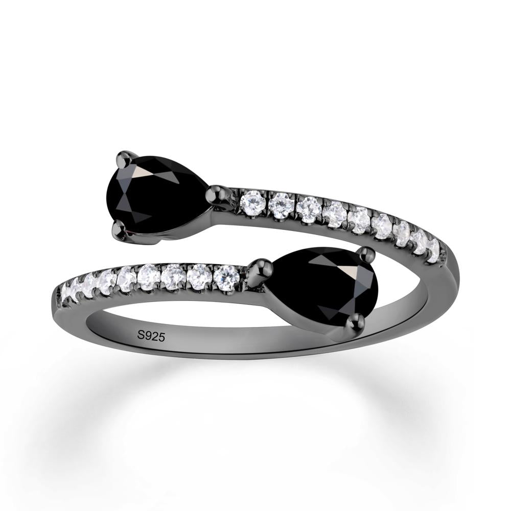 Two Stone Black Spinel Open Ring - LUO Jewelry #metal_black finish sterling silver