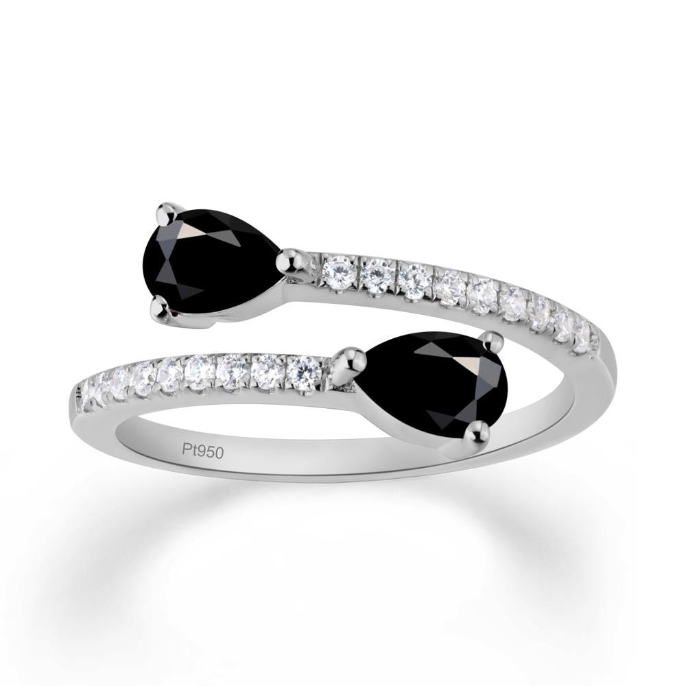 Two Stone Black Spinel Open Ring - LUO Jewelry #metal_platinum