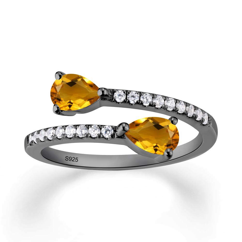 Two Stone Citrine Open Ring - LUO Jewelry #metal_black finish sterling silver