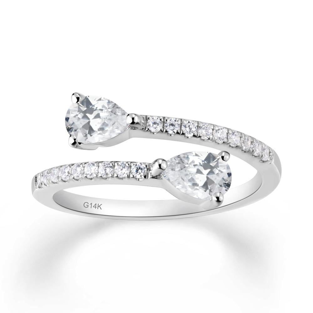 Two Stone Cubic Zirconia Open Ring - LUO Jewelry #metal_14k white gold