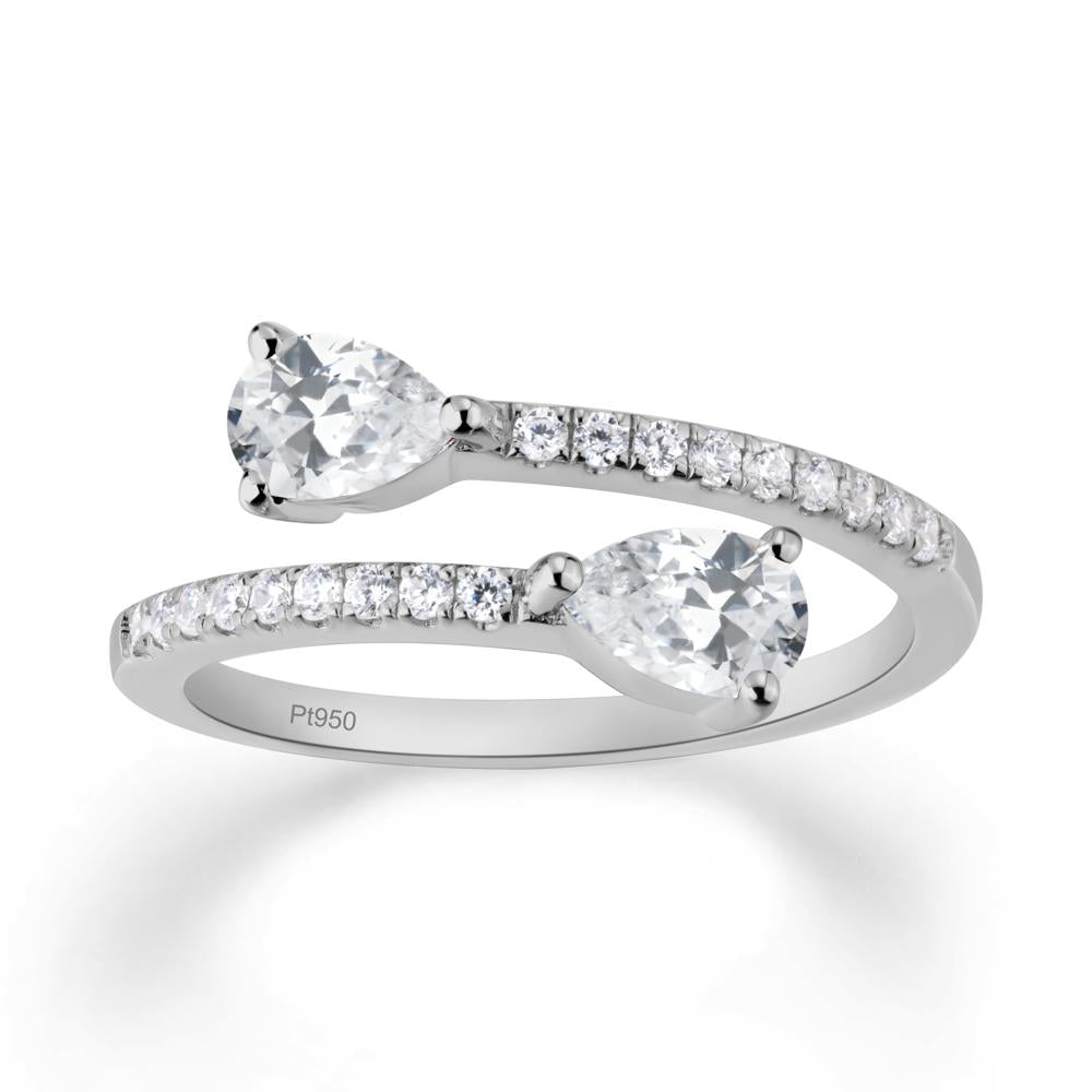 Two Stone Cubic Zirconia Open Ring - LUO Jewelry #metal_platinum